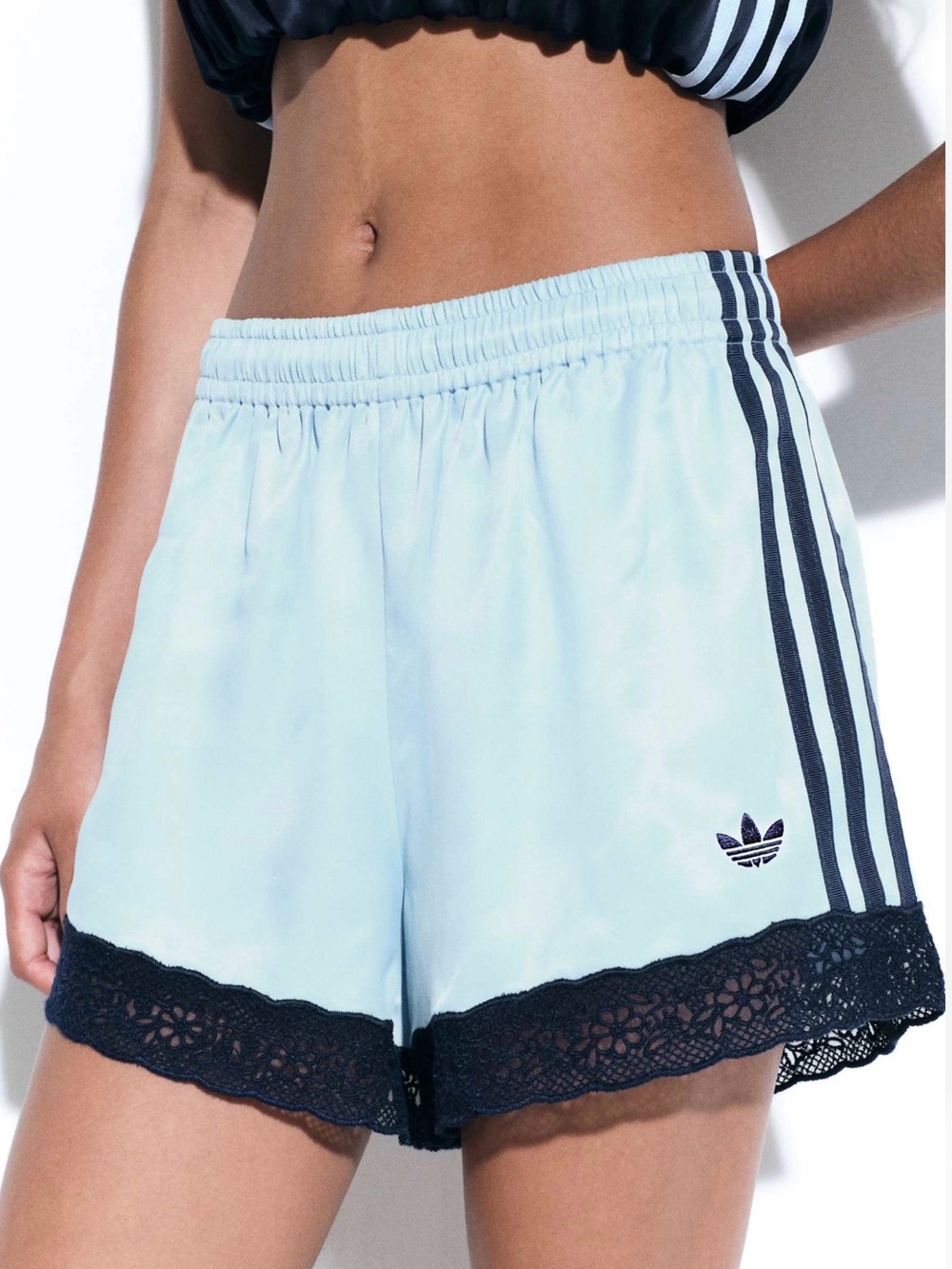 Adidas Originals x ASOS Shorts with Lace Hem in Pale Blue size SMALL